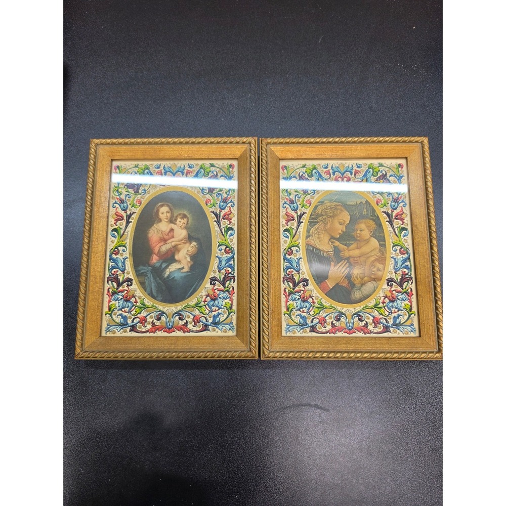 Vintage Madonna and Child Framed Prints Set of 2 Gold Ornate Religious Wall Art